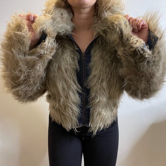 Reversible Y2K Faux Fur Denim Jacket -M- - Picture 4 of 16
